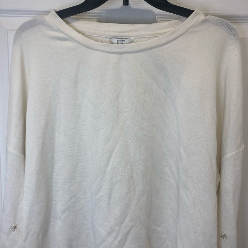 Crown & Ivy long sleeve sweater top with pearl and bead embellishments - Picture 3 of 8
